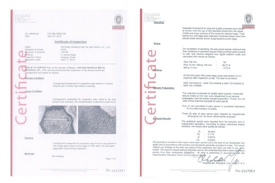 BV inspecifications of Wanhua products BV inspecifications of Wanhua products